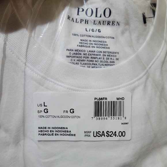 POLO Ralph Lauren SUPREME COMFORT CREWNECK TEE T-Shirt White Blue Pony PL86FR - Picture 6 of 6